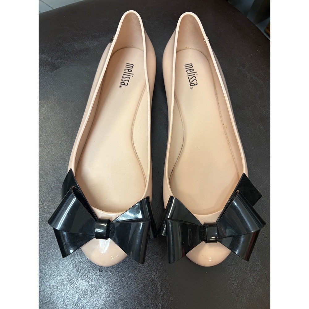 Melissa Ultragirl Jelly Ballet Flats Pink Black Bow Shoes Womens Size 7 EUR 38 - Picture 2 of 5